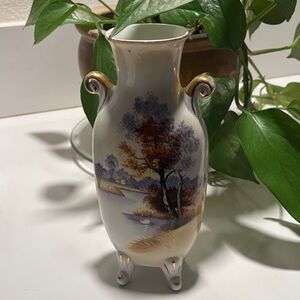 Vintage Elegant Hand-Painted Vase with Scenic Design